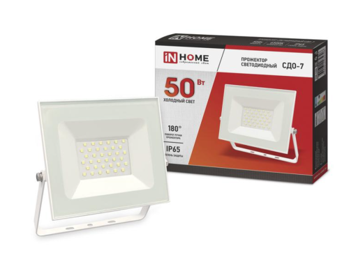 Прожектор светодиодный СДО-7 50Вт 230В 6500К IP65 белый IN HOME4690612034706