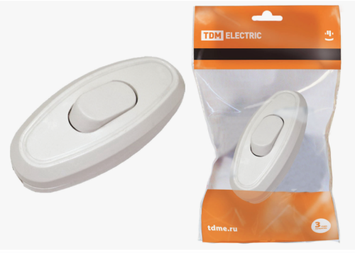 TDM выключатель для бра на шнур 6А 250В белый 