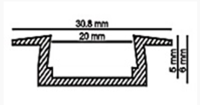 Профиль алюминиевый SP253 встраиваемый, комплект с экраном серебристый 2000х30х6мм, (2 метра) 