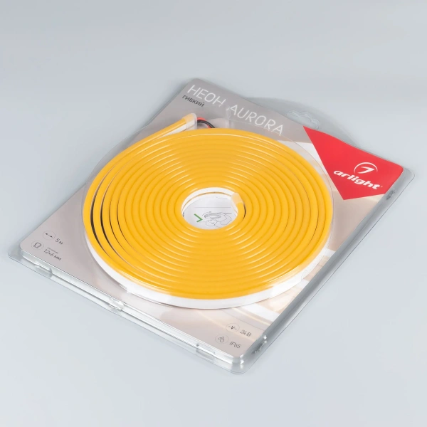 Светодиодная лента герметичная AURORA-PS-A120-12x6mm 24V Amber (10 W/m, IP65, 2835, 5m) (Arlight, Силикон)