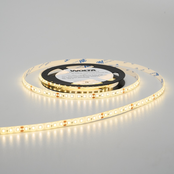 Светодиодная лента WOLTA WLS2835-12W/3000/24S120-01 SMD2835 12Вт 3000К 24В IP65 1600лм/м120led/м 8мм