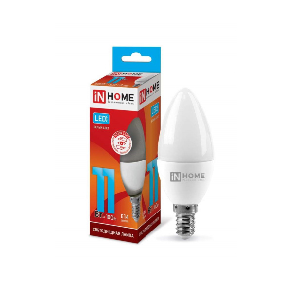 Лампа светодиодная LED-СВЕЧА-VC 11Вт 230В Е14 3000К /4000К / 6500К 1050Лм IN HOME
