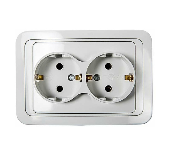 Розетка двойная с заземлением CLASSICO белая 2128 IN HOME