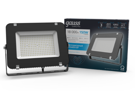 Gauss прожектор св/д Qplus 150W 18000Лм 335х250х32 IP65 6500K графитовый