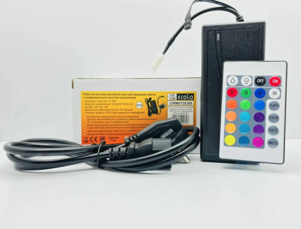 Ecola Контроллер 12V 72W 6A RGB моноблок с блоком питания с ИК пультом CRM072ESB