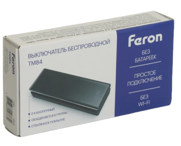 Выключатель беспроводной FERON TM84 одноклавишный на 2 направления стекло белый 48877 (без контроллера LD100/ LD200)