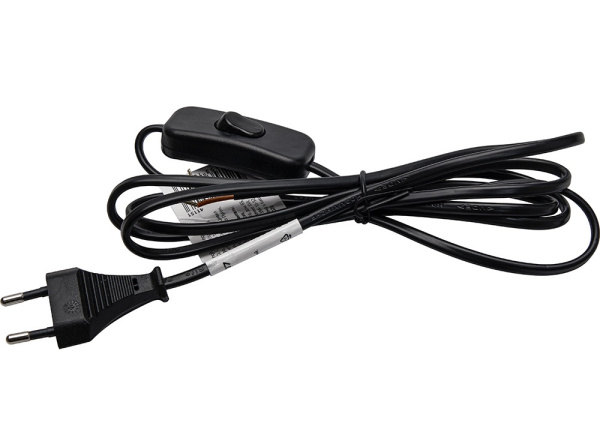 Ecola шнур с вилкой и выключателем 2×0.75 2м черный