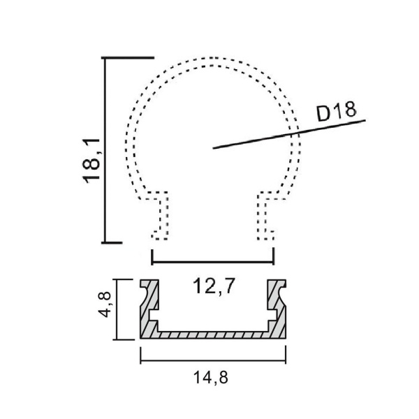 Комплект ПН-15-круг профиль алюминиевый с круглым экраном, заглуш, крепежи