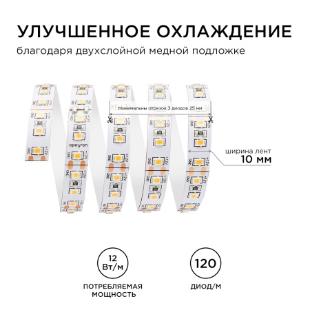 Светодиодная лента APEYRON 2835-120-IP20 12.0 Вт/м 12V 4000К нейтральный белый (цена за 1м)