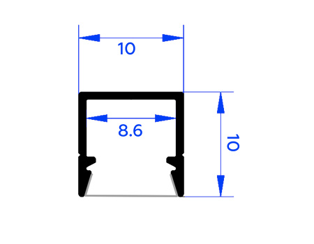 Алюминиевый профиль накладной 10х10*2000мм для светодиодной ленты до 8мм GP1650AL серебро
