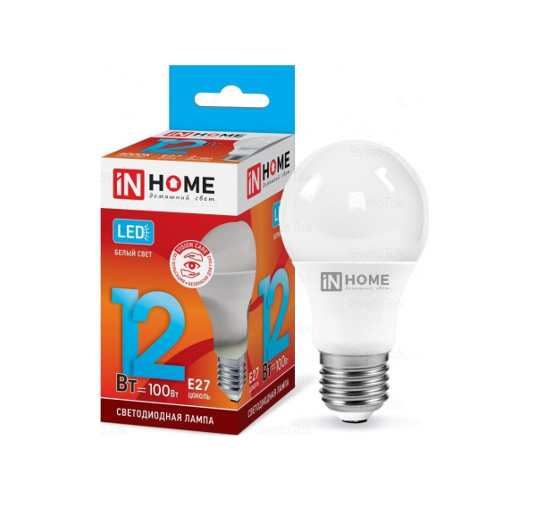 Лампа светодиодная LED-A60-VC 12Вт 230В Е27 3000К /4000К / 6500К 1080Лм IN HOME