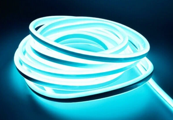 Неон гибкий 12V 9.6W/m IP67 ледяной синий (голубой) сеч6х12мм ПВХ+силикон  (крат. реза 2,5см)