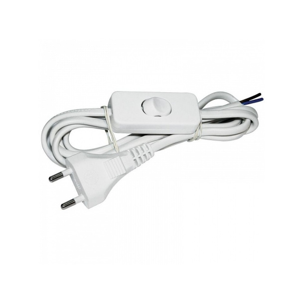 Feron шнур с вилкой и выключателем 2×0.5 1,9м белый