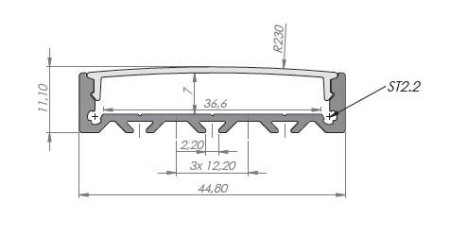 Комплект ПН-4511: профиль накладной алюминиевый, экран матовый, заглушки