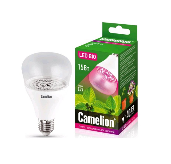 Светодиодная фитолампа для растений Camelion E27 15W прозрачная