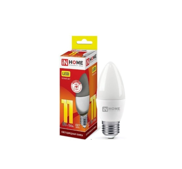 Лампа светодиодная LED-СВЕЧА-VC 11Вт 230В Е27 3000К /4000К / 6500К 1050Лм IN HOME