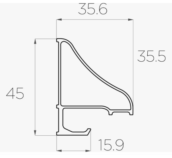 Профиль алюминиевый СПН-4535 накладной для стеклянных полок 6мм анод. 45х35мм, 2м (цена за 1м)