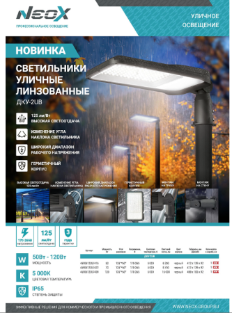 Светильник уличный линзованный светодиодный ДКУ-2UB 70Вт 230В 5000К 8750Лм 125лм/Вт универсальный IP65 Neox