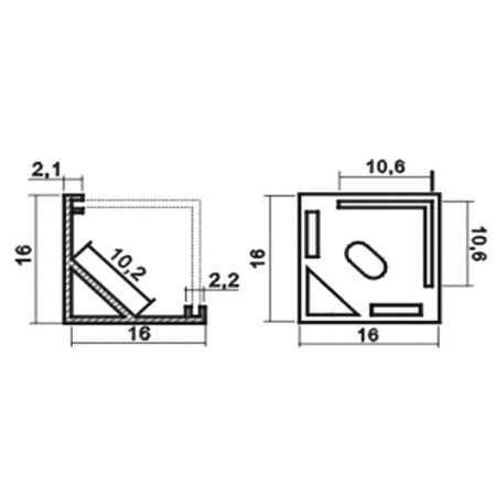 Профиль алюминиевый ПУ-1616-квадрат 2000х16х16мм комплект: профиль, экран, заглушки