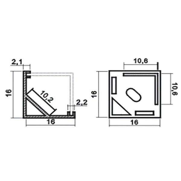 Комплект ПУ-1616-квадрат: профиль угловой алюминиевый